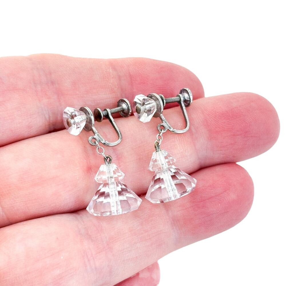 Vintage Sterling Silver 925 Quartz Bell Drop Screw Back Earrings